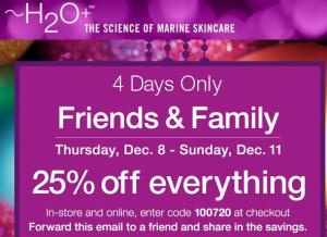 H20+ Friends and Family Discount Coupon 25% off